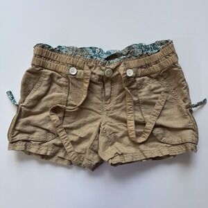 FREE PEOPLE Linen Blend 4" Elastic‎ Waist Short Womens 2 Tan Adjustable Tie